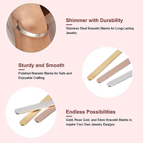 UXCELL Bracelet Blanks - 1/4 x 6inch, 16 Pcs Bangle & Cuff Blanks in Stainless Steel for DIY Bracelet Jewelry Making, 3 Colors