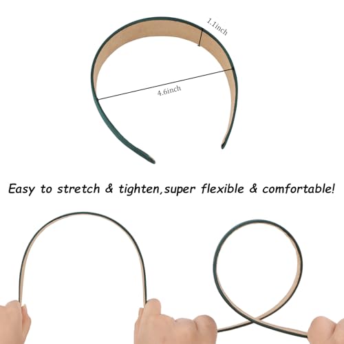 Wecoe 10 Pack Dark Green Headbands 1 Inch Wide Satin Headbands Women Non Slip Fashion Plain Head Bands Solid Hair Bands DIY St. Patrick's Day Hair Accessories for Women Girls Diademas Para Mujer - color: Dark Green