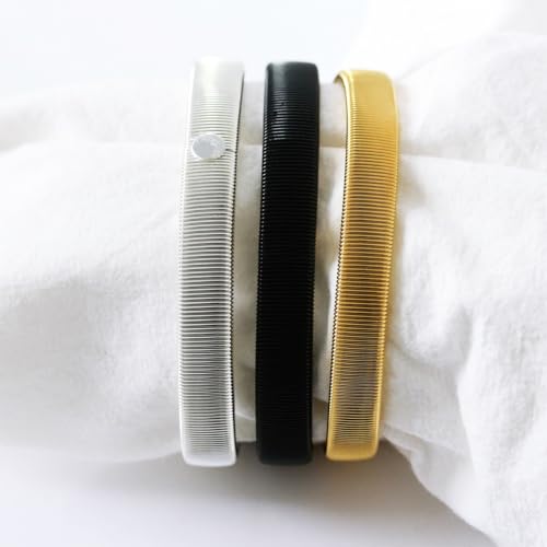 2pcs Chunky Metal Spring Bracelet for Men Shirt Sleeve Wristband Arm Band Elastic Armband Coil Stackable Snake Chain Bracelet Simple Fashion Jewelry - color: Gold