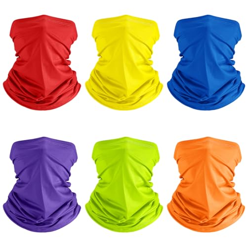 Geyoga 6 Pieces Summer UV Protection Cooling Neck Gaiter Face Clothing Neck Gaiter Mask Scarf Sunscreen Breathable Bandana - color: Bright Colors