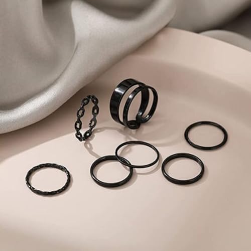 Simple Knuckle Rings Set for Women,Vintage Stackable Joint Finger Midi Rings Dainty Cute Rings Pack Festival Jewelry - color: B-Black