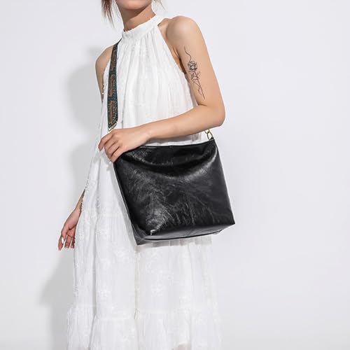 Hobo Bags for Women Crossbody Bag Guitar Strap Purse Vegan Leather Shoulder Handbags Boho Purses Tote Bucket Bag - color: Black