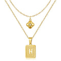 KELORIS PATH Layered Initial Necklaces for Women, 18K Gold Plated Stainless Steel Necklaces Set with Dainty Four Leaf Clover Square Cutout Letter Pendant, Fashion Jewelry for Gifts - style: H Letter
