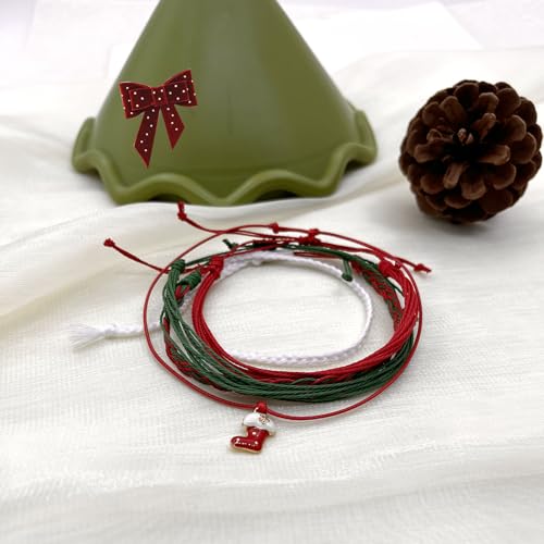Beach Summer Ankle Bracelet for Women Handmade Braided Adjustable String Anklets Waterproof Surfer Bracelet - color: Christmas boots