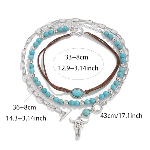 Layered Boho Necklaces for Women Gold Coin Pendant Necklaces Stackable Turquoise Choker Necklace for Women Western Jewelry - style: Style 5