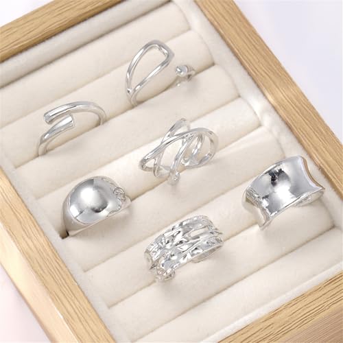 Knuckle Rings Set for Women, Chunky Stackable Joint Finger Statement Rings Vintage Adjustable Hollow Carved Midi Ring Pack Punk Aesthetic - style: A-6Pcs
