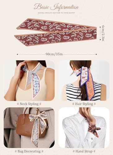 CHLINS 4PCS Satin Head Scarf for Women, Neck Hair Purse Handbag Accessory Fashion Versatile Thin Long Strip Scarf - color: Khaki