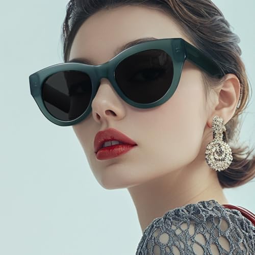 ZENOTTIC Polarized Sunglasses Women Round: Trendy Sun Glasses for Ladies - Retro Classic Shades UV400 Protection - color: C04 Crystal Green Frame Grey Lens