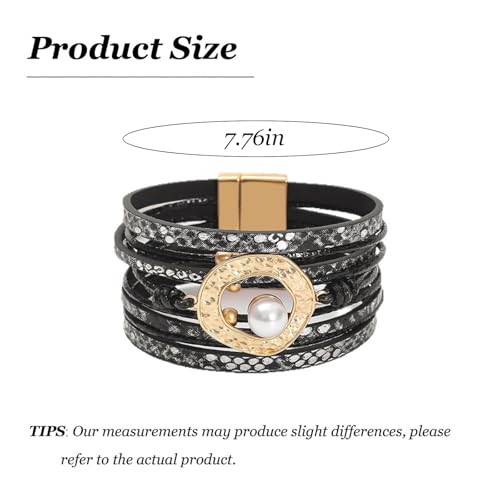 Long tiantian Boho Leather Wrap Bracelets Western Bracelets for Women Stackable Starfish Crystal Pearl Turquoise Leather Bracelet With Clasp Jewelry Gifts Boho Dresses - color: C5:black leather bracelet