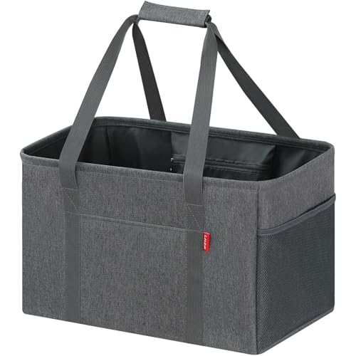 LHZK Standing Utility Tote Bag with Metal Wire Frame and the Sides Rinforced, Large Tote Bag with Handle, Reusable Grocery Bags Foldable, Beach Bag, Car Tote (Grey, 18.5''x11.8''x11.5'') | Metal Wire Frame - color: Dark Gray, size: 18.5''x11.8''x11.5''-1