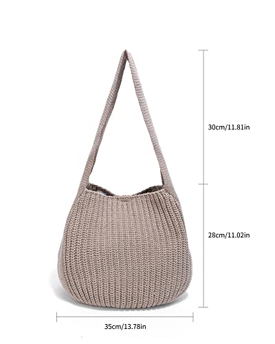 ENBEI Women's Crochet Tote Bag Knit Shoulder bag,Aesthetic Bag,Cute Eco-Friendly Tote for Travel,Daily Use,Gift Box Packaging - color: Khaki