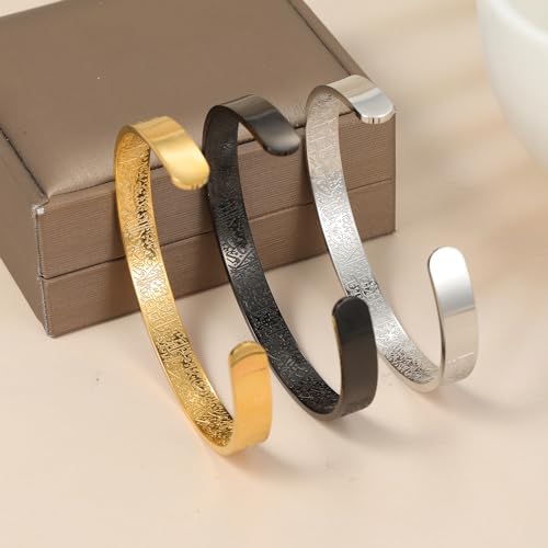 Qitian Islamic Jewelry Gifts for Women Allah Gold Bangles Bracelets Ayatul Kursi Arabic Cuff Bracelet for Women Men Islam Eid Ramadan New Year Gifts - color: E-Gold-Thick-men
