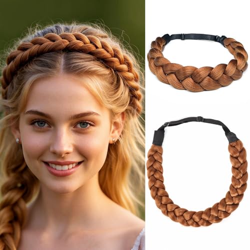 Braided Headbands Hair Piece for Women Synthetic Hair Hoops Head Bands Handmade Braid Hairband Stretch Plaited Hairs Headbands Fashion Hair Accessories - color: 30#-Medium Auburn