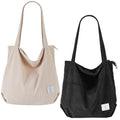 KALIDI Women Corduroy Tote Bag Zipper Casual Tote's Handbag Big Capacity Shoulder Bag with Pockets - color: 1 Black 1 White