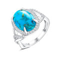 AIBAO 4-12 Ct Large Oval Engagement Rings for Women Natural Turquoise/Lapis Lazuli/Malachite Celtic/Infinity/Love Knot Halo Ring Size 6 to 10 Anniversary Christmas Valentines Gift - style: 4.6 Ct Blue Turquoise & Created White Sapphire