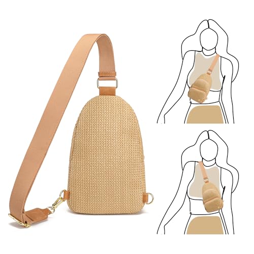Haytijoe Faux Straw Crossbody Bags for Women RFID Summer Raffia Sling Bag Beach Vacation Travel Purse - color: Pure Khaki