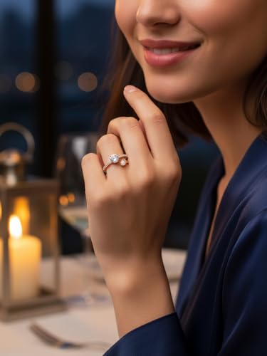 FWM Round Cut Moissanite Simple Open Rings for Women, Adjustable Ring, Solid Sterling Silver With Gold Plated, Stackable Wedding Band, Anniversary Valentines Mothers Day Christmas Gift - color: Round & Pear Cut - Yellow Gold, size: 7