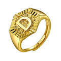 U7 Initial Ring Wedding Band for Men Women 18K Gold Plated Statement Hexagon A-Z Letter Jewelry Personalized Stackable Signet Rings - color: D