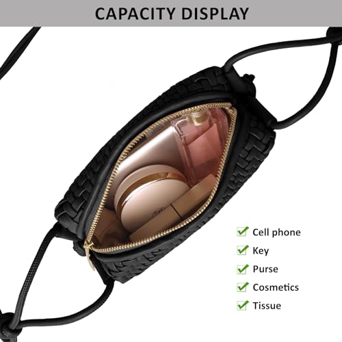 Woven Crossbody Bags for Women Handwoven Purses Vegan Leather Small Handbag Handmade Shoulderbag | Lightweight - color: Black