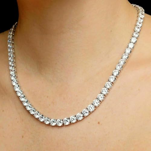 Savlano 18K Gold Plated Cubic Zirconia Round 4.5MM Classic Tennis 18 Inches Chain Necklace For Women & Men Comes With a Gift Box - color: White Gold