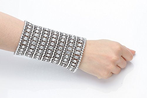 Szxc Womens Ballroom Rhinestone Stretch Cuff Bracelets Fit Wrist Circumference from 6.5" to 7.8" - Lead & Nickle Free - color: Silver Clear