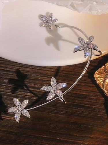 2Pcs Rhinestone Butterfly Earrings Ear Cuffs Non-Pierced Fake Earrings Butterfly Climber Wrap Around Earring Dainty Adjustable Ear Clip Jewelry for Women - color: Style12-silver