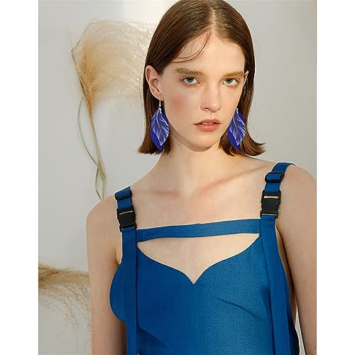 ANXIN boho unique Leather Earrings 2 Layered Lightweight Faux Leather Leaf Earrings Layered Design Drop Earrings Gift for Women - color: 2 Blue Faux Leather Leaf Earrings