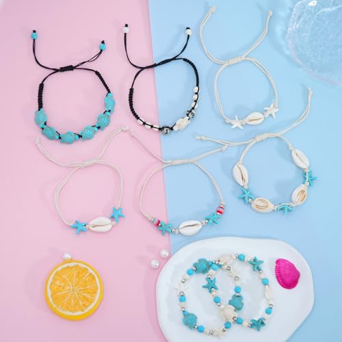 Handmade Summer Turtle Starfish Bracelets Bohemian Beaded Seashell Bracelets Set Adjustable Waterproof Summer Beach Surfer Bracelets Summer Vacation Jewelry Bahamas Souvenirs - color: 8PCS