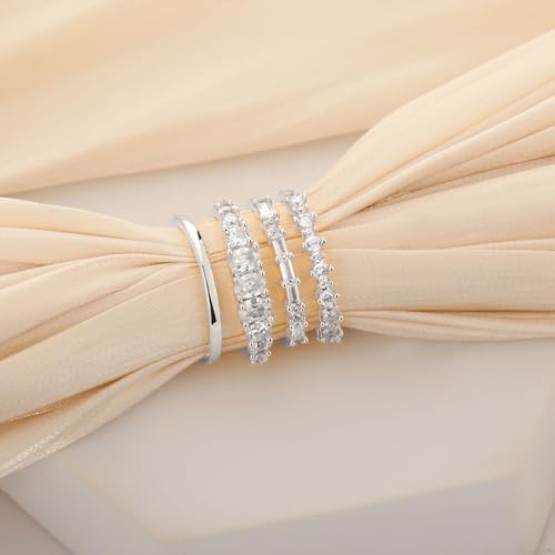 TOBENY Stackable Gold Rings for Women Non Tarnish Dainty 14K Gold Plated Stacking Cubic Zirconia Thumb Ring Set Trendy Statement Promise Wedding Bands Engagement Rings for Women Size 6 7 8 9 10 - color: 02-4Pcs Silver Stacking Rings