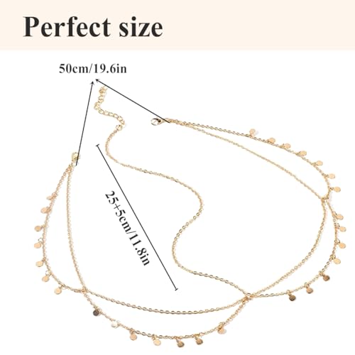 Boho Sequin Head Chain, Gold Sequins Head Chain Jewelry Elegant Exquisite Prom Headpiece Hair Chains