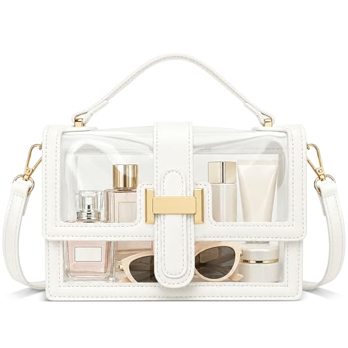 KKXIU Crossbody Bags for Women - Top Handle Purses for Lady, Leather Handbags Shoulder Clutch with Adjustable Shoulder Strap - color: Clear White