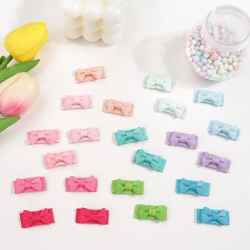CÉLLOT 60Pcs Baby Hair Clips 1.2" Tiny Baby Bows Snap Hair Clips for Thin Hair Grosgrain Ribbon Hair Bows Clips for Baby Girls Toddlers Infant in Pairs - color: 60pcs/30color