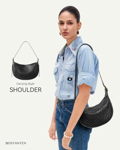 BOSTANTEN Purses for Women Crescent Crossbody Bag Vegan Leather Shoulder Hobo Handbag Adjustable Strap - color: Small Black