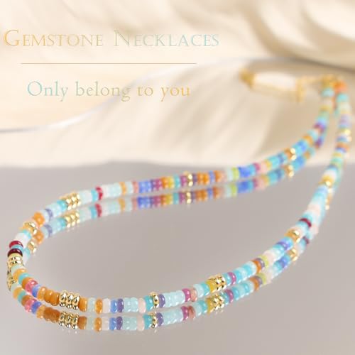 Beaded Gemstone Necklaces for Women Colorful Boho Choker Necklace Beauty And Spirit For Women (blue-silver) - color: mix-blue