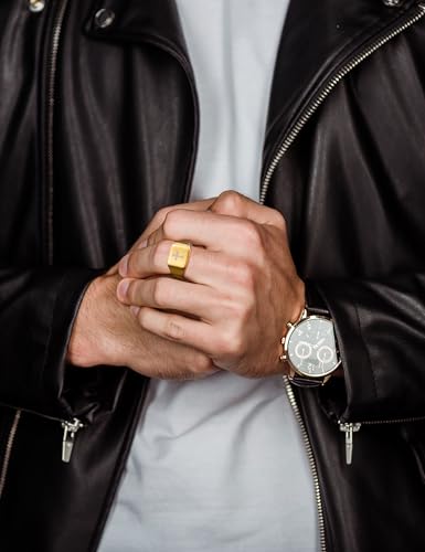 King Will Men's Tungsten Signet Rings Thumb Pinky Biker Band Ring For Men High Polished Plain Wedding Statement Ring Comfort Fit Size 7-12 - color: Cross-Gold
