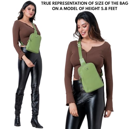Leather Sling Bag for Women Genuine Crossbody Purse Small Trendy Cross Over Chest with Phone and Credit Card Slots (Sage Nappa) - color: Sage Nappa