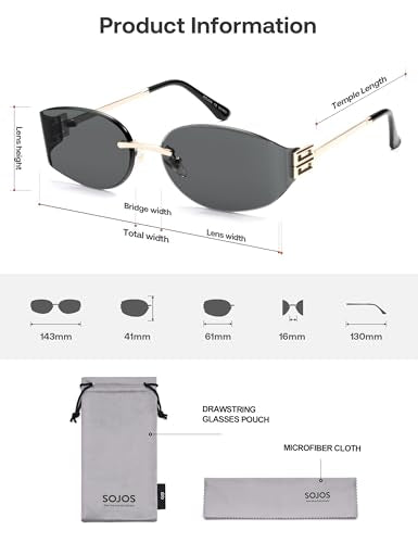 SOJOS Trendy Oval Sunglasses for Women,Fashion Rimless Metal Sun Glasses Y2K Style UV400 Protected SJ1271 - color: Grey