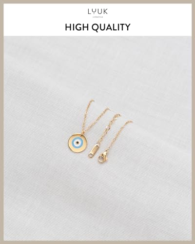 LUUK LIFESTYLE Minimalist necklace with rainbow pendant, HAPPINESS slogan card, symbol of diversity, waterproof stainless steel, gift for women, trendy, chic, silver - color: Gold, size: Evil eye