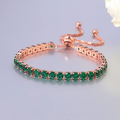 CiNily Adjustable Tennis Bracelets for Women Teen Girls Rainbow Cubic Zirconia Bracelet 14K White Gold Plated Hypoallergenic Slider Bracelet Jewelry Gift - color: Rose Gold-Green