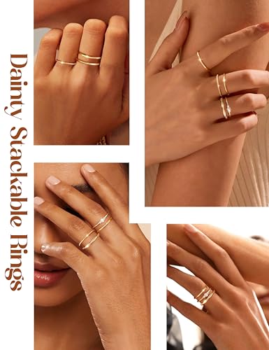 CASSIECA Non Tarnish 14K Gold Plated Stackable Rings for Women Cubic Zirconia Band Rings Set Dainty Trendy Statement Engagement Promise Stacking Ring Size 5-10 - color: 14K Gold Plated