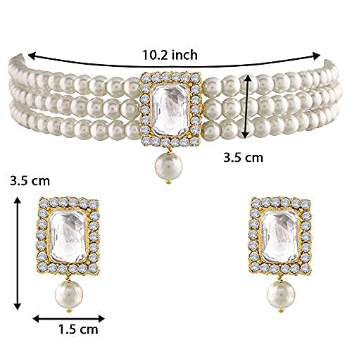 Aheli Ethnic Choker Necklace Earrings Wedding Bollywood Party Jewelry Set Gift for Women - color: White 2