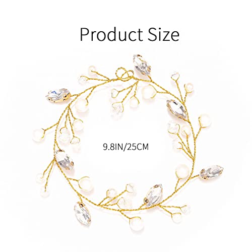 Jakawin Bride Pearl Wedding Hair Vine Rhinestone Hair Piece Crystal Bridal Hair Accessories for Women HV192 (3 Gold) - color: 3 Gold