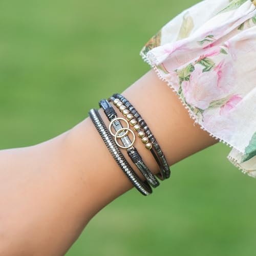 FANCY SHINY Boho Leather Wrap Bracelet Stackable Infinity Chunky Cuff Bracelets Western Hippie Outfits Jewelry Valentine Gifts for Women - color: Shiny Black