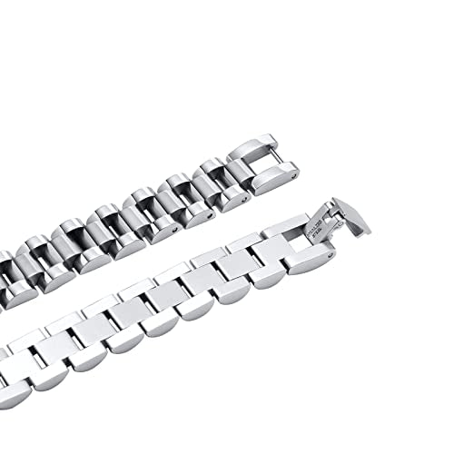 MPRAINBOW 2pcs 18K Gold Plated Chain Link Bracelet, Stainless Steel Crystal Friendship Bracelets Bangle,Watch Band Chains Wristband Jewelry with Adjust Tool - color: Silver-18cm
