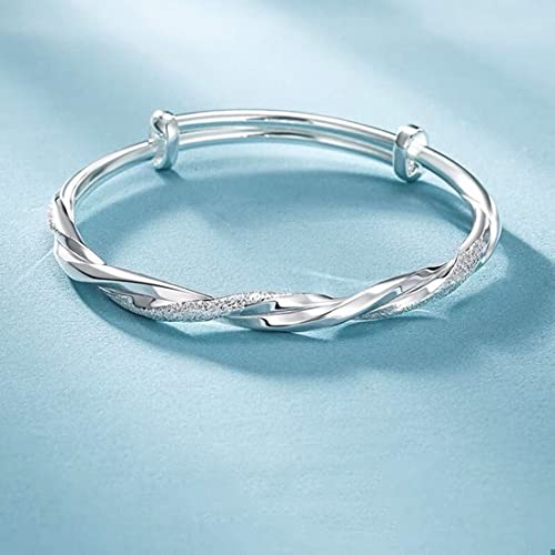 Sterling Silver Bangle Bracelets for Women,Fashion Jewelry Simple Adjustable 925 Silver Cuff Bangles for Women Mom Wife Valentine Mothers Day Gift - color: style-5
