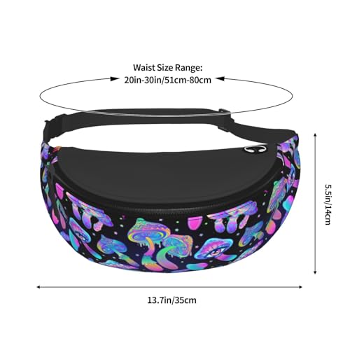 Magic mushrooms Psychedelic colorful hippie boho Fashion casual fanny pack waist bag men women adjustable belt waist bag for travel hiking cycling running festival carnival - color: Black26