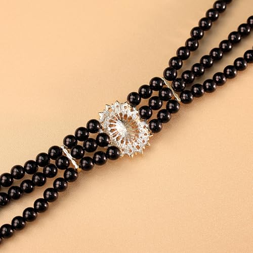 Bethynas Boho Layered Pearl Rhinestones Choker Necklace Vintage Chunky Pearl Crystal Pendant Short Necklace Chain Bridal Prom 1920s Costume Party Jewelry for Women - color: Pearl 8 - black