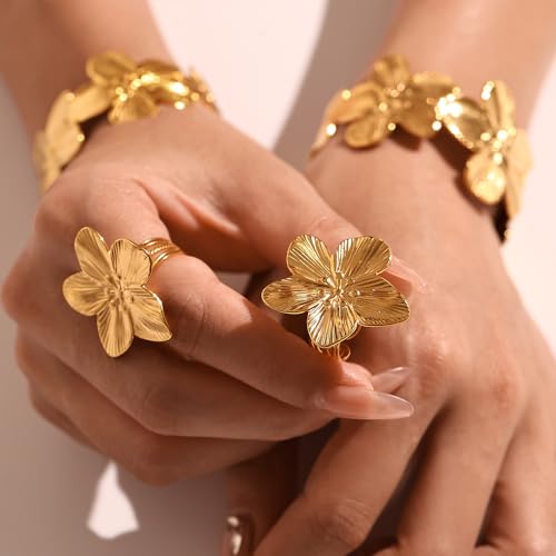 Thumb Rings for Women Chunky Gold Rings for Women Non Tarnish Stainless Steel Adjustable Rings Thumb Silver Ring Wave Curve Ring Dainty Unique Rings - style: 3 - G