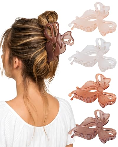 4 PCS Bow Hair Clips Bow Claw Clip for Women, Large Hair Claw Clips for Thin Thick Hair (Matte (orange color)) - color: Matte (orange color)