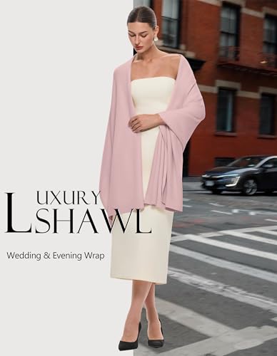 PULI Women's Pashmina Shawl Wraps for Evening Dress Large Scarf Blanket Long Wedding Bridal Winter Warm Shoulder Wrap - color: Pink